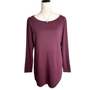 J Jill Perfect Pima Cotton Shirttail Tunic Top M | Plum Long Sleeve Slit Hem